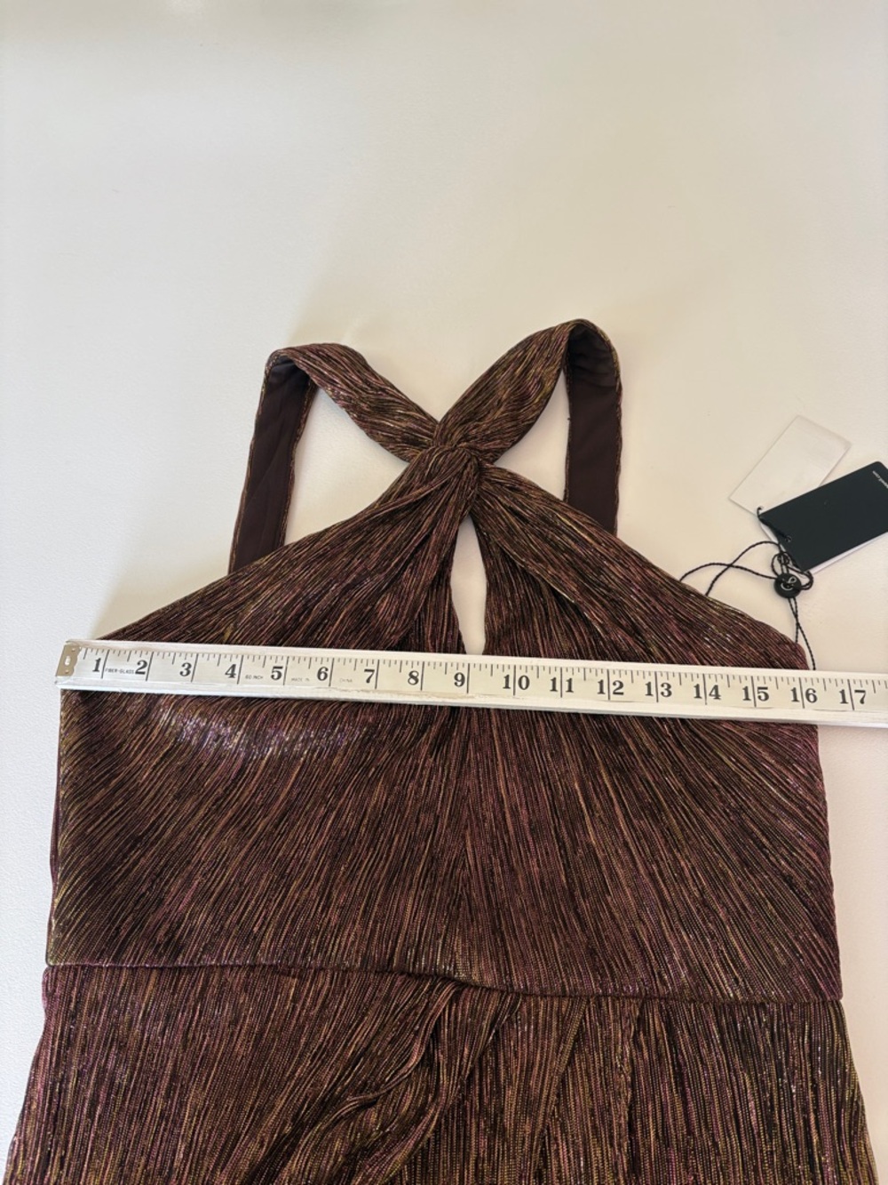 NWT Adrianna Papell Halter Crinkle Metallic Dress in Copper Cocktail Size 10 - Picture 8 of 12